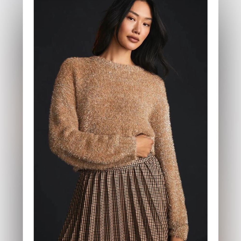 Anthropologie Maeve Tinsel Eyelash Sweater Fuzzy Size Medium